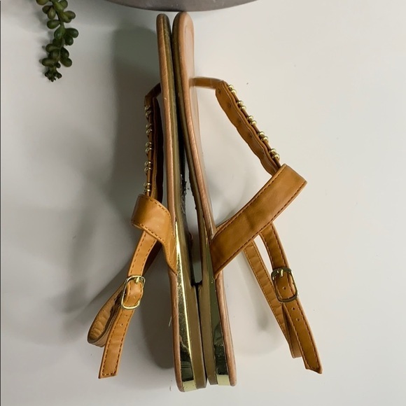 Pierre Dumas Ankle Strap Sandal Cognac Gold open toe women’s shoe size 8 - Picture 6 of 8